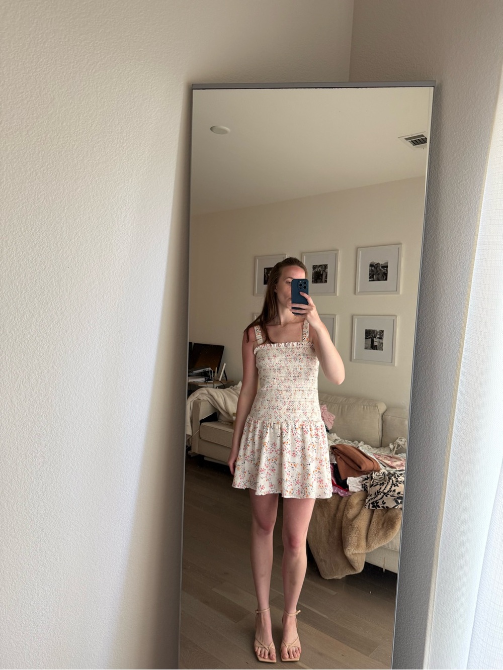 Floral Smocked Sundress in Cream and Pink